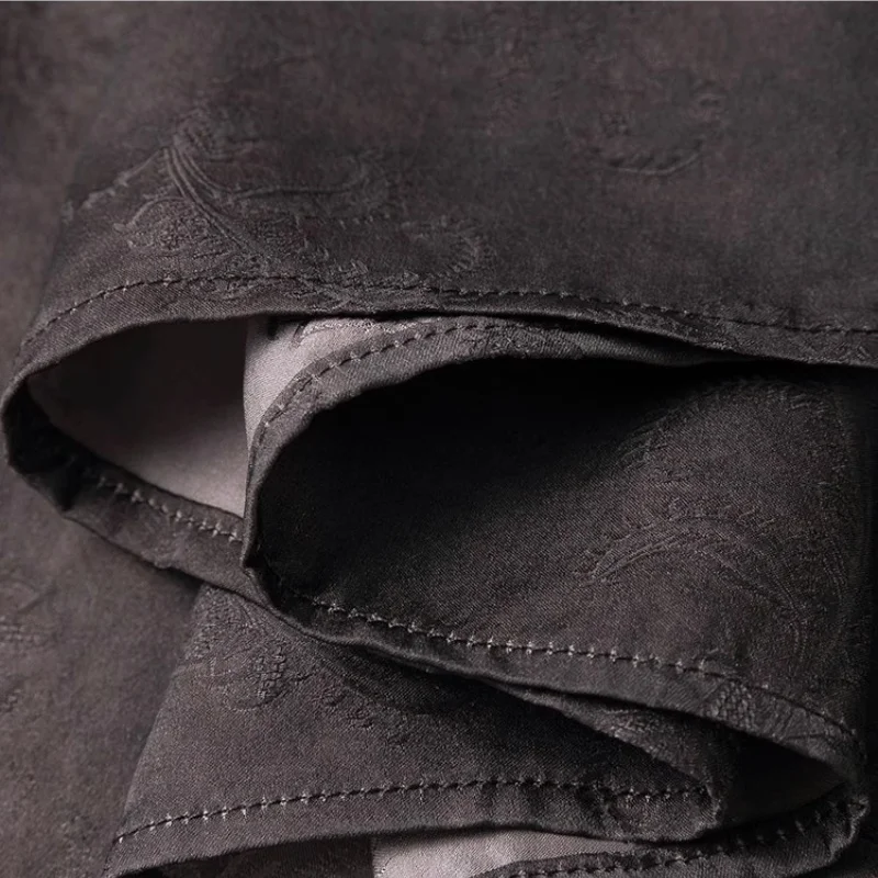 Koszula Birdtree 20MM 100% Jedwab Ciemnoszara, Damska Satynowa Koszula Żakardowa z Bufiastymi Rękawami, Dekolt Okrągły, Letnia Bluzka Barwiona na Trawę T58016JF