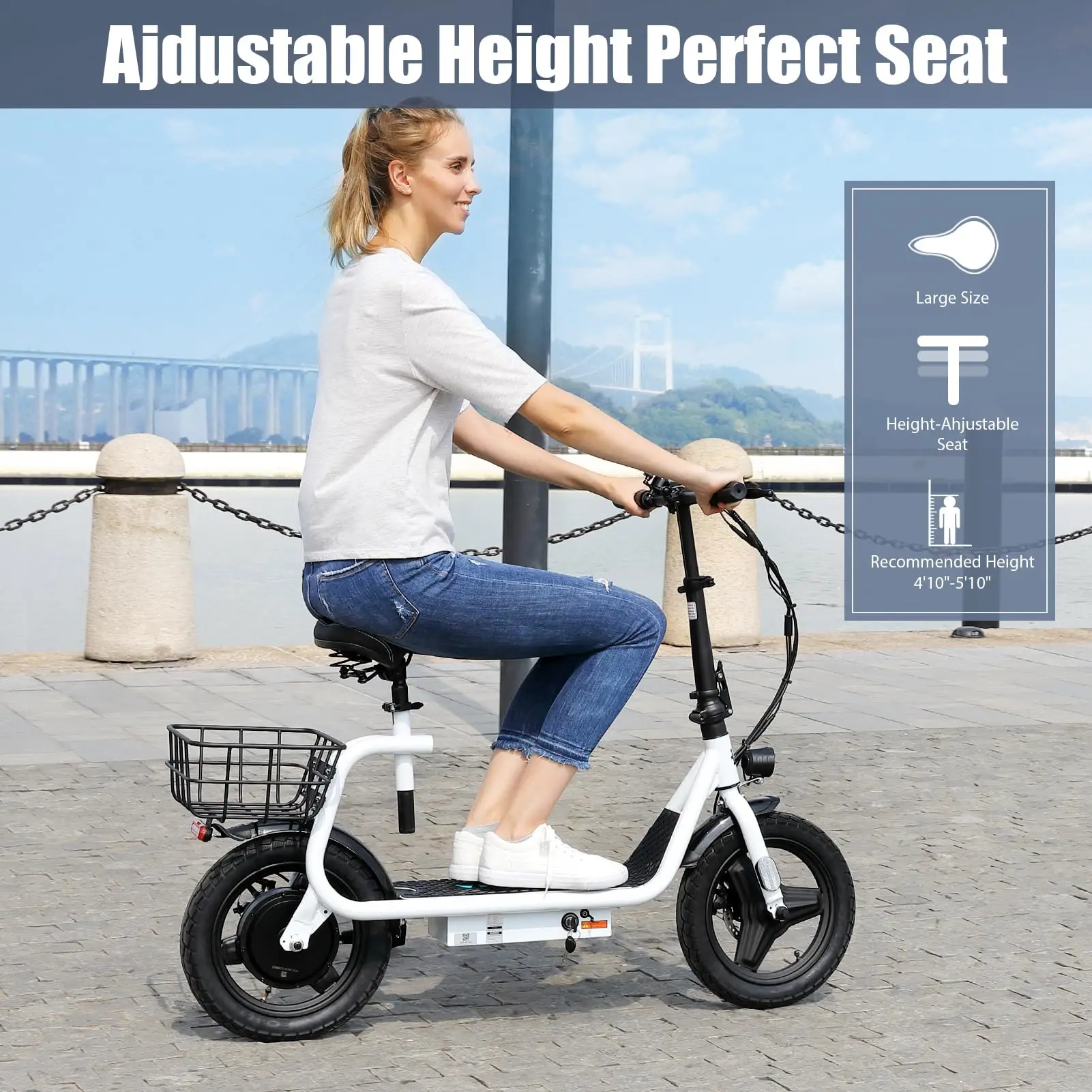 Peak 819W Electric Scooter 500W Motor with Seat 14