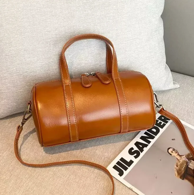 

Real Leather Handbag for Women,Soft Leather Tubular Type,Shoulder Crossbody Bag,Korean New Travel Purse,Lady Everyday Phone Bags