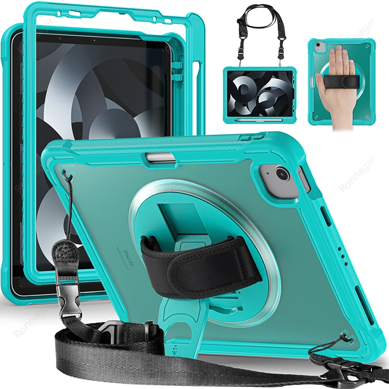 

Прочный чехол для iPad Pro 11 дюймов M1 M2, чехол для iPad Pro 12.9, чехол для iPad 7, 8, 9-го поколения, 10.2, 10-го поколения, Air 4, 5, 10.9, 5/6-го поколения, 9.7 с плечевым ремнем