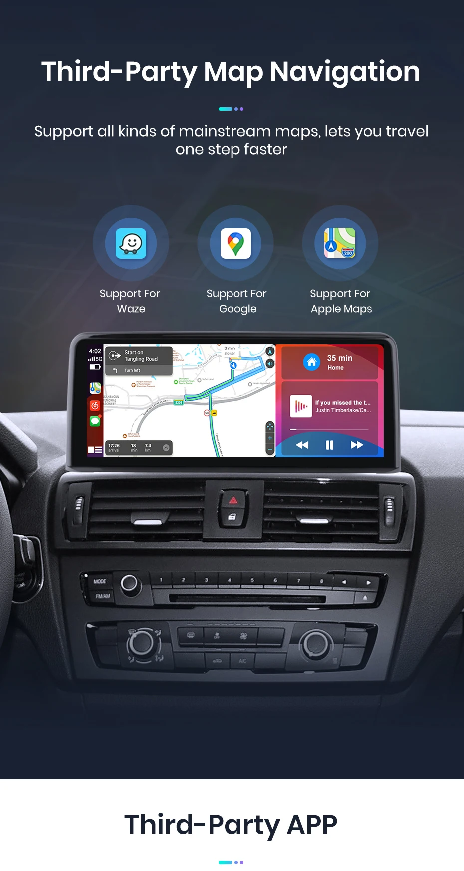 Junsun 10,25'' Multimedia-Touchscreen für BMW 1/2/3/4 Serie F20/F21/F22/F30/F31/F33/F34/F36 2012-2021 Wireless Carplay Android Auto NBT EVO System Bluetooth GPS Navigation Stereo – Detail 7