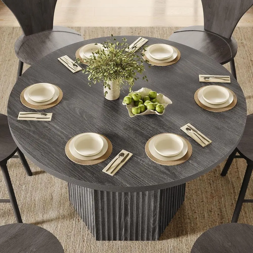 

47 Circular Wooden Dining Table for 4-6 People, Sturdy Base, Grey Alder Finish
