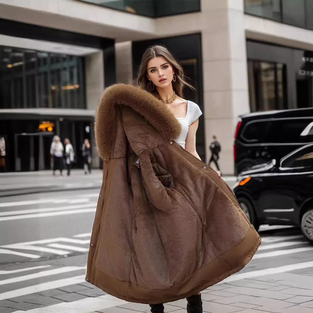 Thick Parkas Women Zipper Hooded Full Sleeve Coats Casual Tight Waist Jackets Ladies Pockets Solid Regular Coat Winter