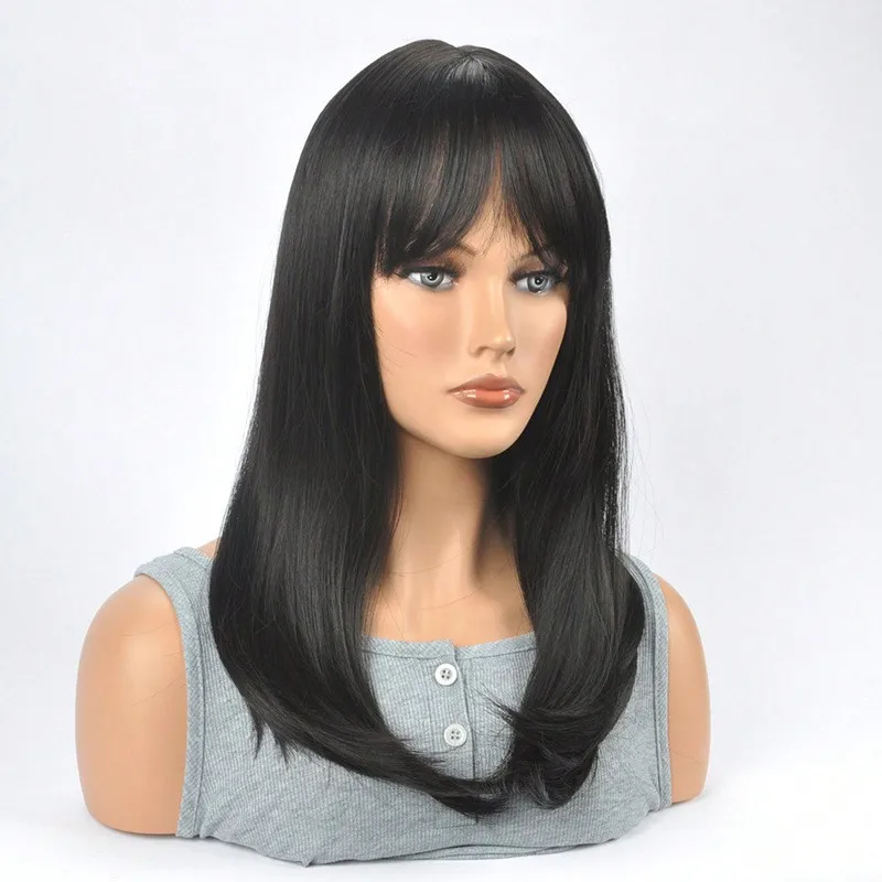 Short Wig Natural Black 45cm Medium Short Wig Rose Net Synthetic Hair Wigs Headband Bob Wig for Daily Use