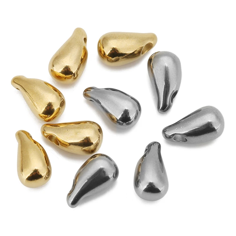 10pcs/lot Polish Gold Stainless Steel Horn Waterdrop Charms for DIY Earrings Necklace Jewelry Making Supplies Accessories Bulk