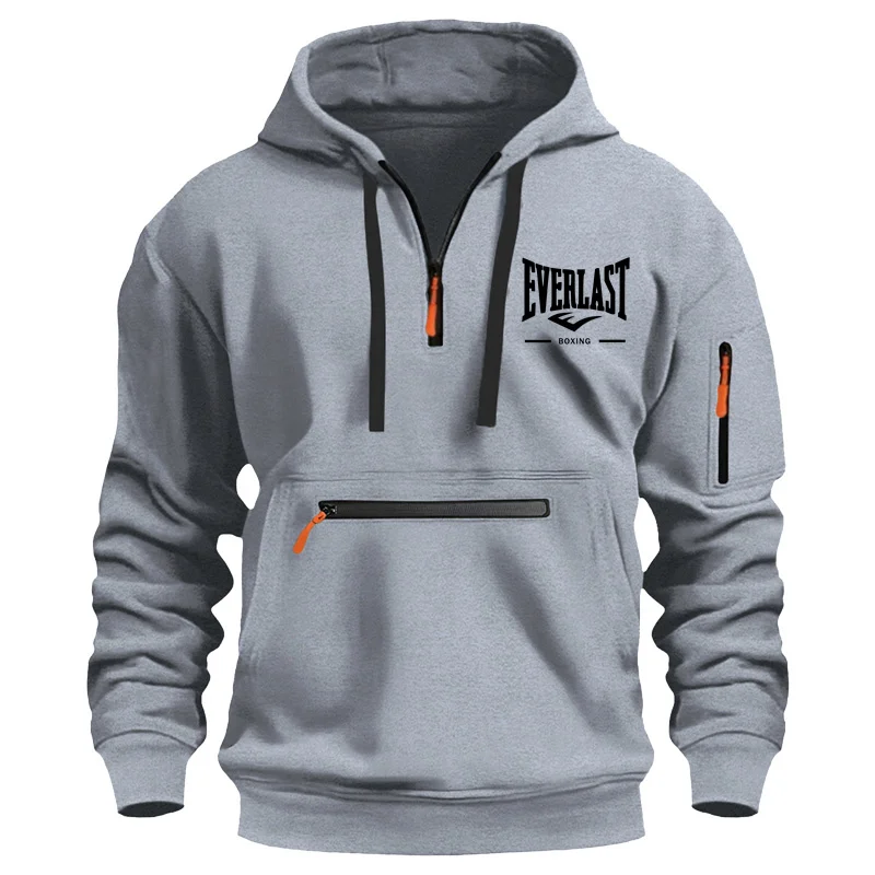 EVERLAST boks moda ilkbahar ve sonbahar erkek ve kadın çok fermuar baskılı Hoodie, gündelik spor giyim, gevşek Hoodie