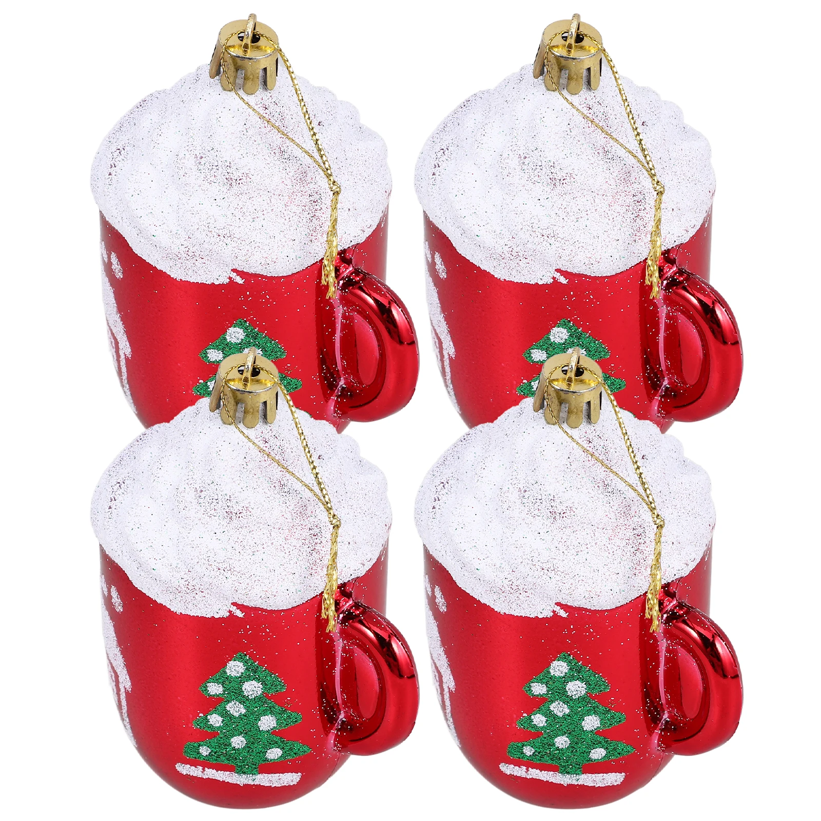 

4pcs Christmas Tree Mug Pendants Plastic Powder Xmas Hanging Ornaments Decorations For Home Party Garden Hotel