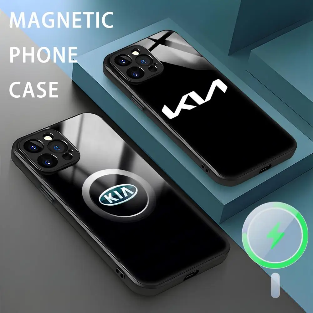 

Sport K-Kia CarES LOOG Phone Case For iPhone 16 15 14 13 12 11 X XR XS 8 Plus Mini Pro Max Glass Magnetic Phone Case