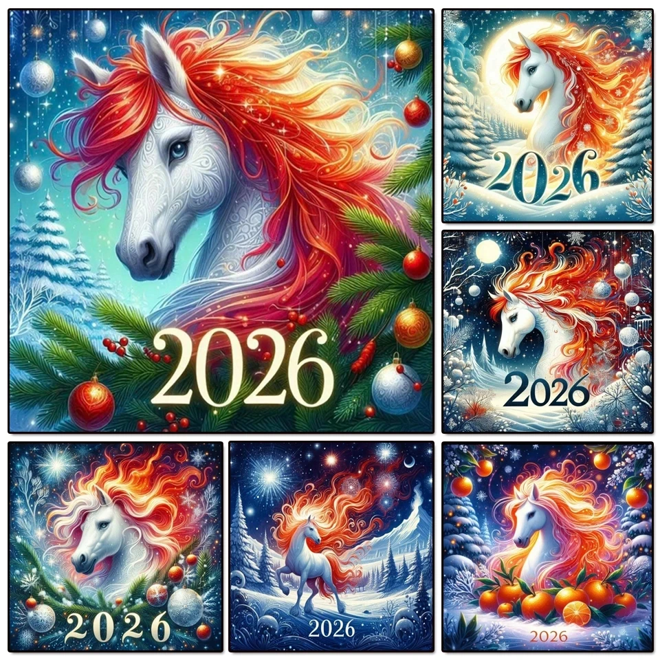 Pintura artística de diamante, Animal, caballo del zodiaco en joyería, Kit de punto de cruz, mosaico completo 5D, bordado artesanal, regalos de Navidad y Año Nuevo