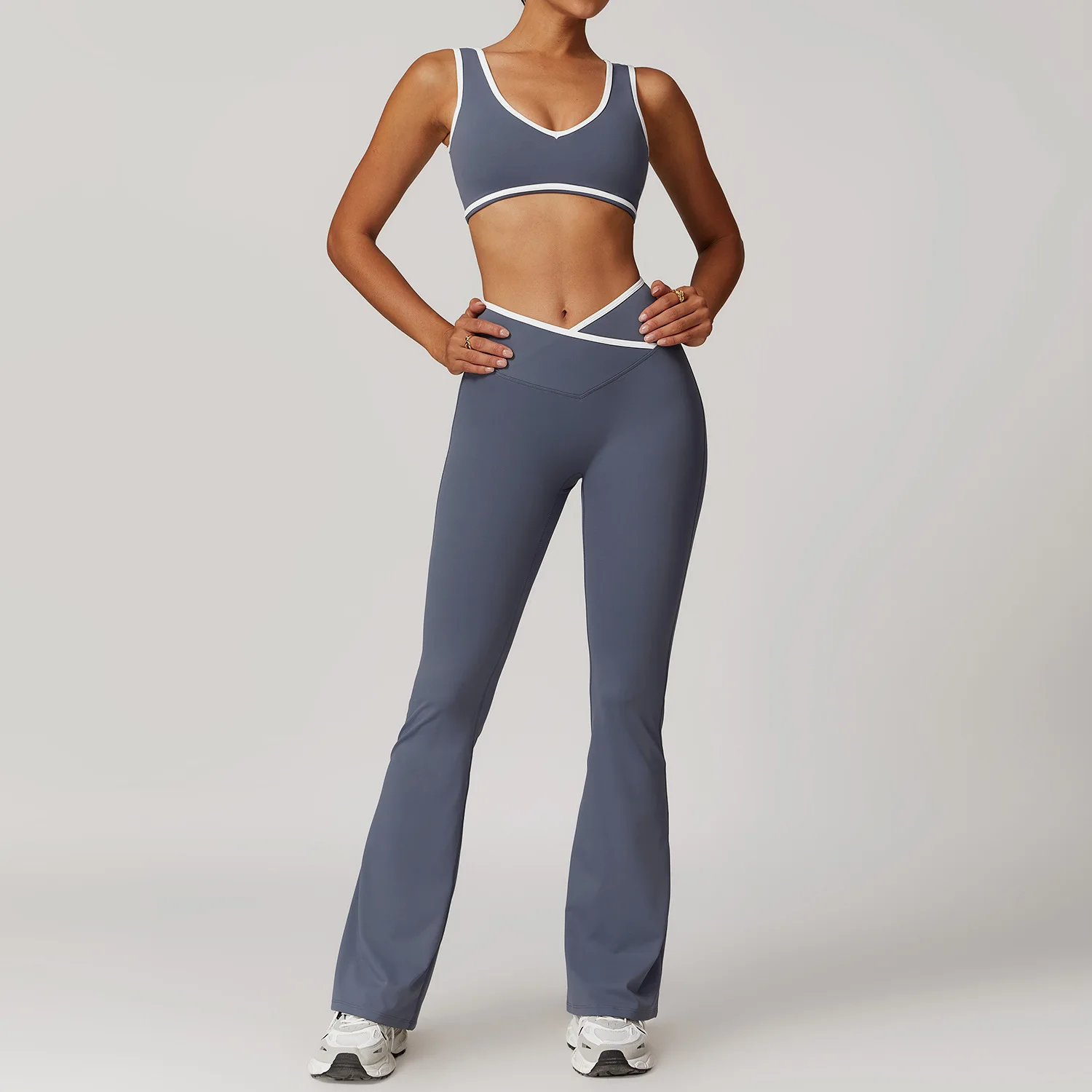 Women 2PCS Yoga Suit Gym Sportswear Sports Set Fitness Tracksuits Workout Breathable Bra Loose Bell-bottoms Leggings Yoga Sets image 4