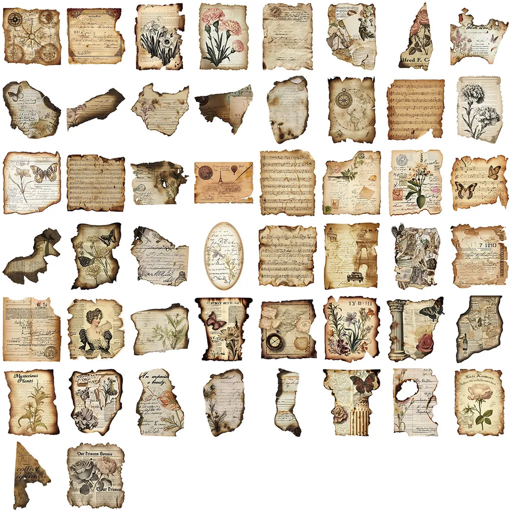 50 pegatinas de grafiti con fragmentos quemados Vintage, calcomanías decorativas impermeables para guitarras, cuadernos y equipaje, tienda de AnimeWorlds DIY