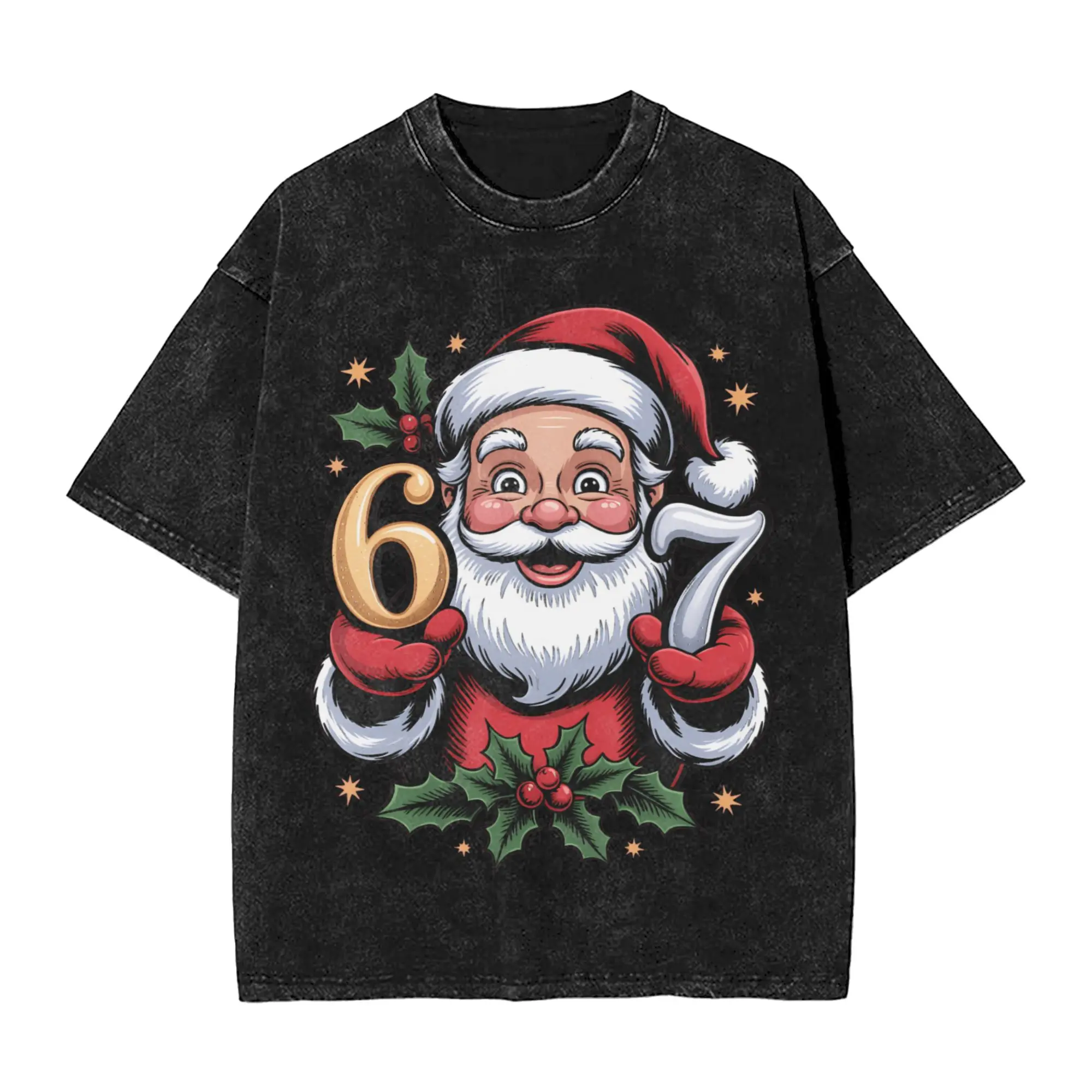 

Oversized Washed T Shirt Santa Says Christmas 67 Xmas Cotton T Shirts Hippie Tshirt for Male Summer Y2K Basic Print Tops