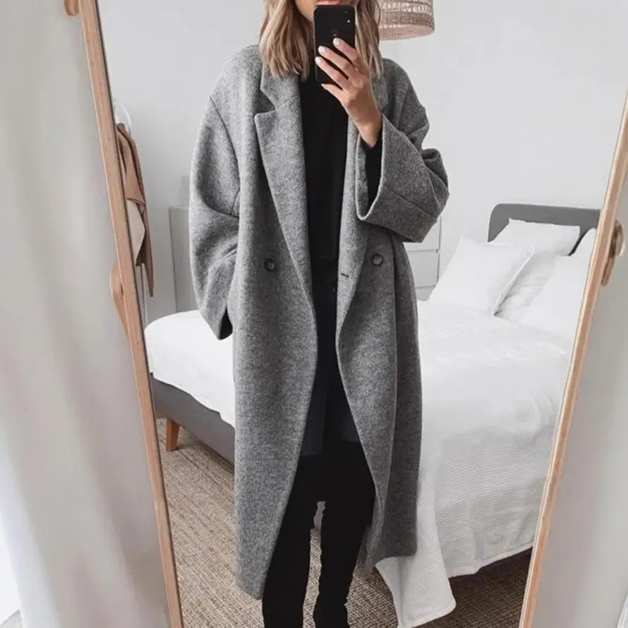 Multi-Color Multi-Size Woolen Coat for Women Commute Style Thickened Long Sleeve  Collar Extended Length Outerwear