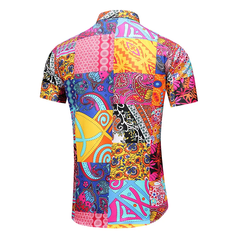 British Nation Style Summer Men's Shirt Fashion Printed Short Sleeve Casual Male Hawaiian Beach Shirts Nightclub Plus Size 7XL