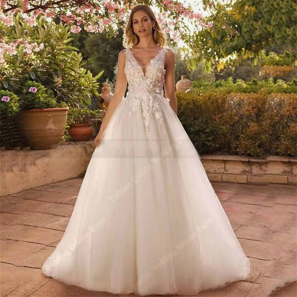 

Shining Sleeveless Women Wedding Dresses Sexy A-Line Bridal Gowns V-Neck Mopping Length Celebrity Banquet Vestidos De Novia 2024