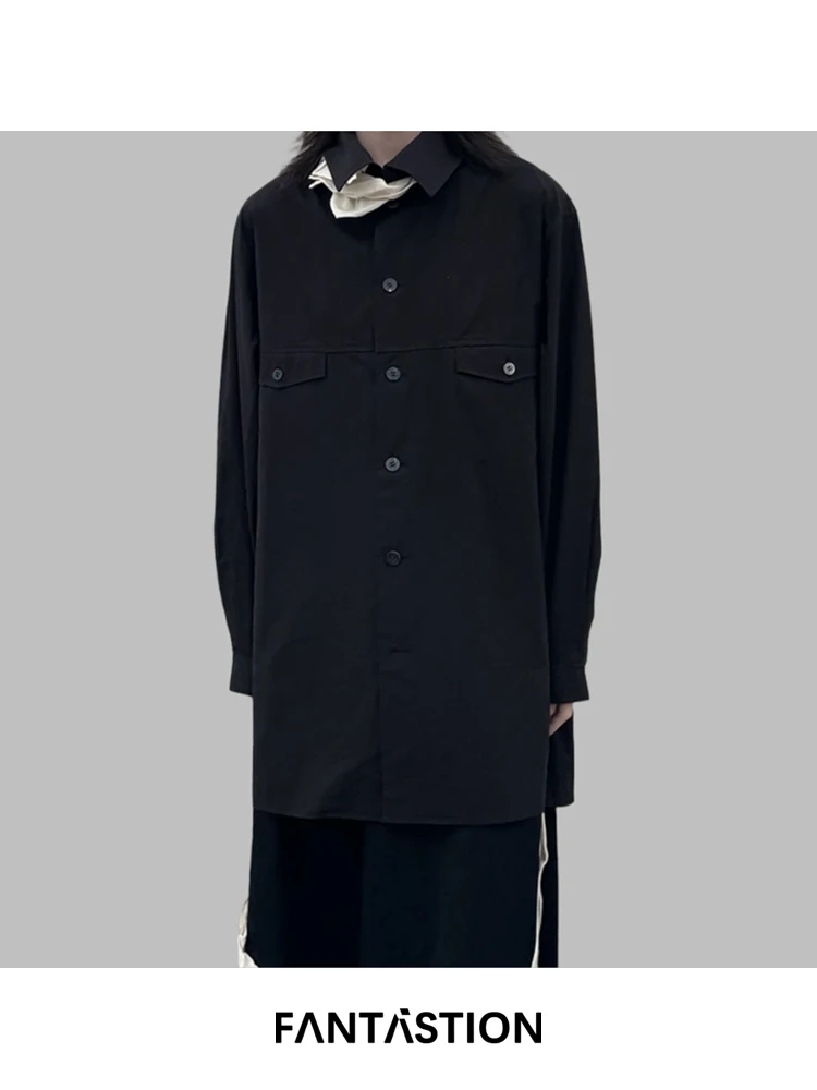 

FANTASTION ribbon-cloud unisex shirt, vertical cut loose oversized chic casual top with spliced fabric lining shirts tops