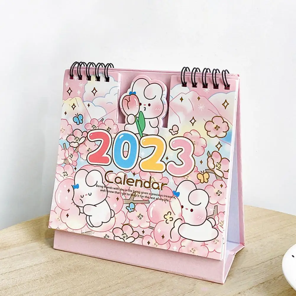 2023 Lịch Bàn Hữu Ích Dễ Thương Họa Tiết Tam Giác Đế 2022-2023 Màu Hồng Series Đứng Lật Lịch Vật Dụng Văn Phòng