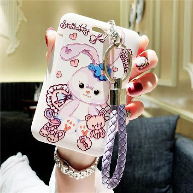 

Kawaii Disney StellaLou Card Holders Women Men Credit Card Holder Cartoon Keychain Kid Student Supplies Bus Card Cover Case Gift