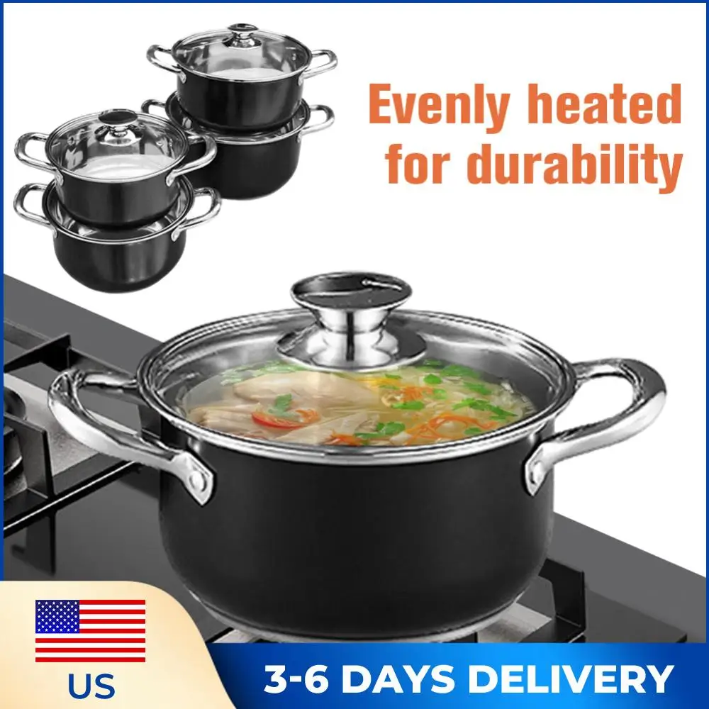 

8Pcs Stainless Steel Cookware Set with Glass Lid Universal Cooking Pot Combination Stockpot Cookware Suit for Soup Cooking Stove