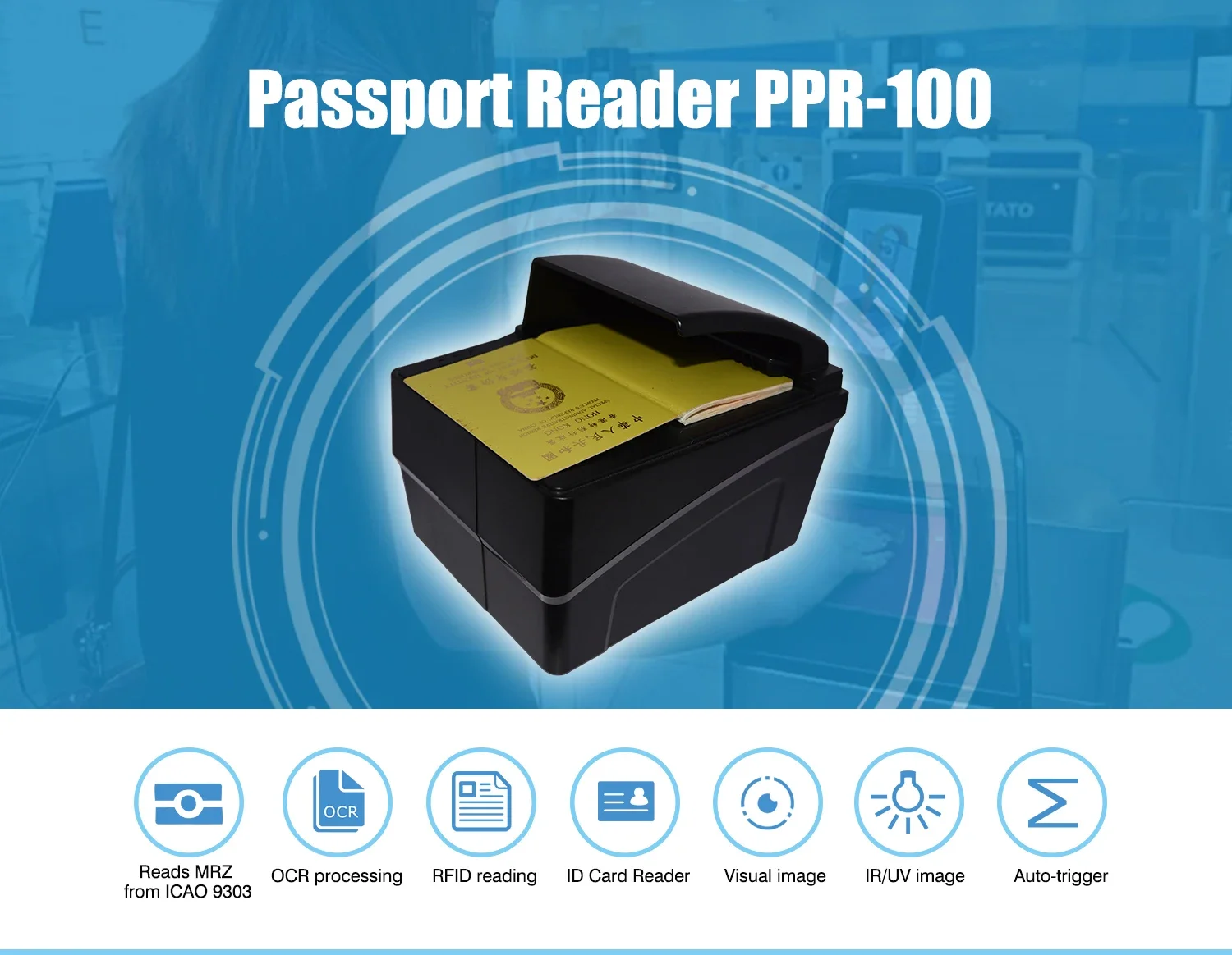 1D 2D OCR Passport Scanner Machine RFID Identity Document Reader for Security Access Control PPR100