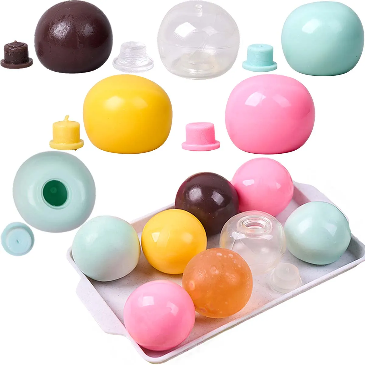 5PCS Colorful TPR Empty Ball Shell DIY Squishy Handmade Squeeze Hollow Sphere Skin Fillable Stress Relief Craft Making Accessory