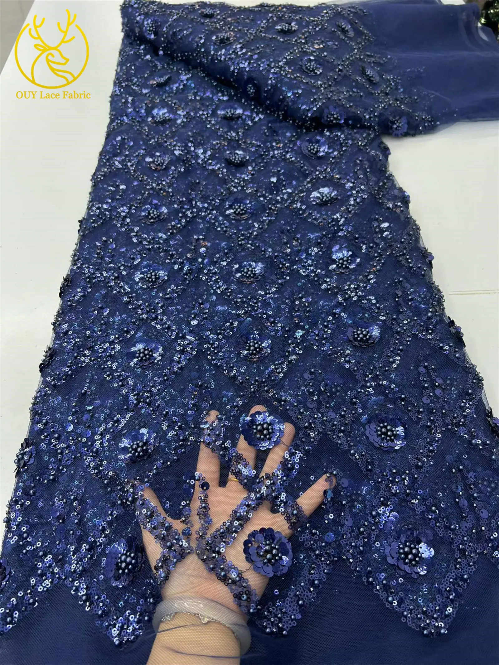 Roter exquisiter afrikanischer Pailletten-Tüll-Spitzenstoff 2026 – Hochwertiger mexikanischer Perlen-Tüll-Mesh-Spitzenstoff für Hochzeits- und Ballkleider zum Nähen – Detail 12