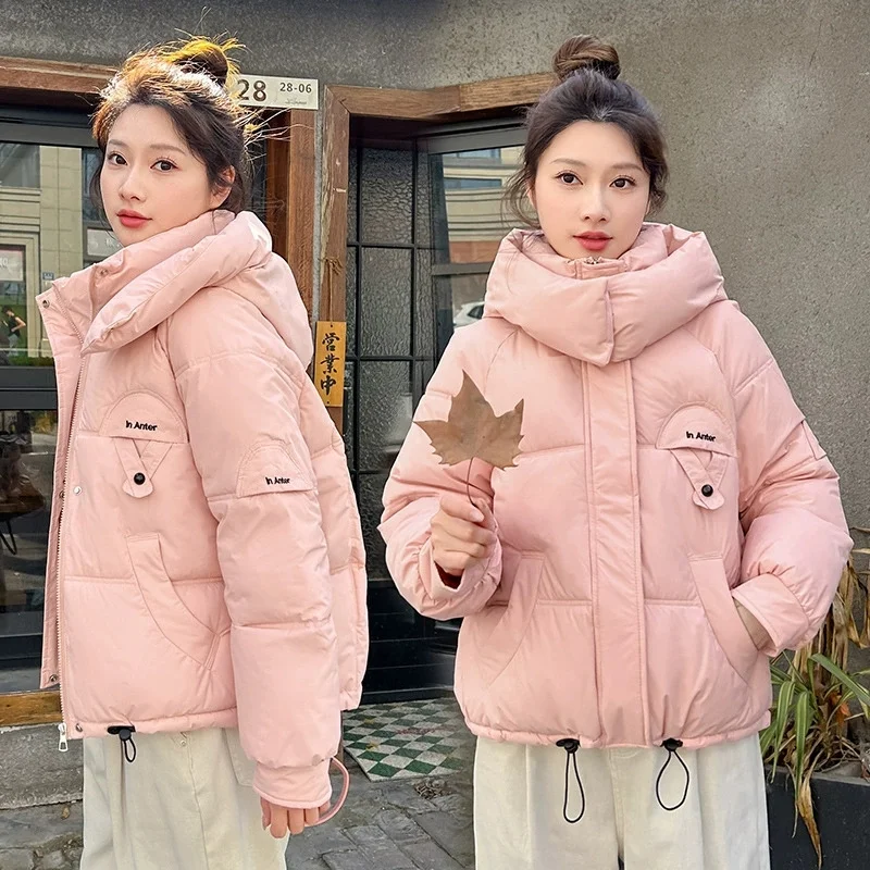 Parka's Dames Winterjas Snoep Kleuren Capuchon Korte katoenen gewatteerde jas Koreaanse dikke warme donskatoenen jas Vrouwelijke bovenkleding