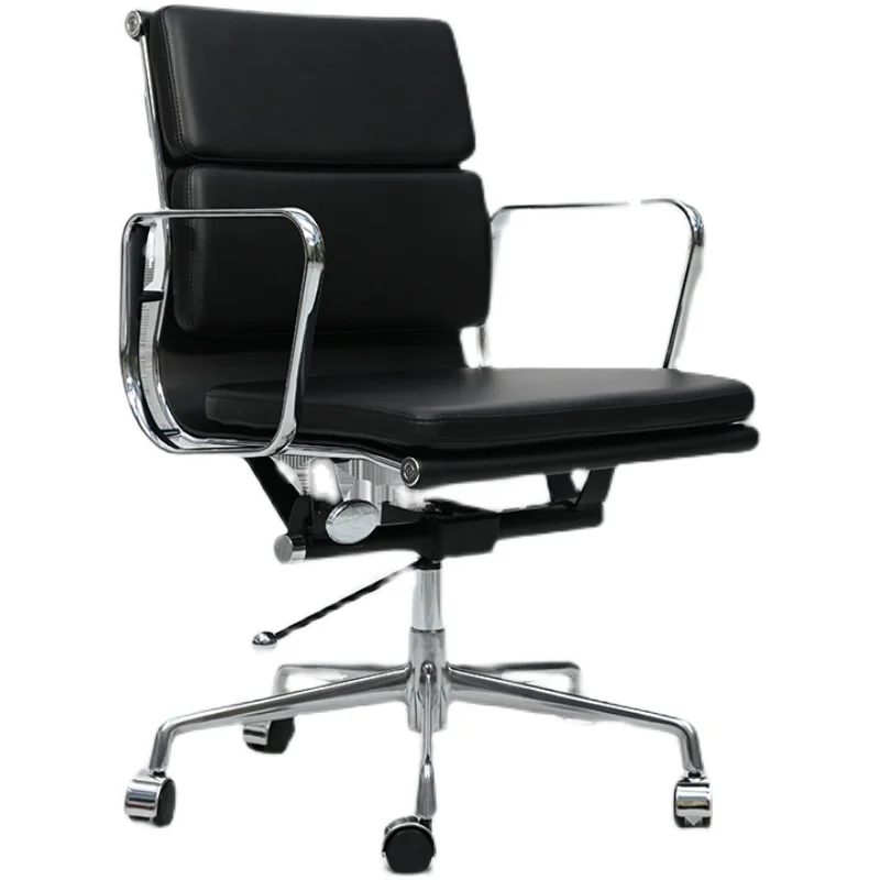 

Middle Back Office Chair Home Study Cowhide Computer Wheeled Staff Simple Conference Training Chair