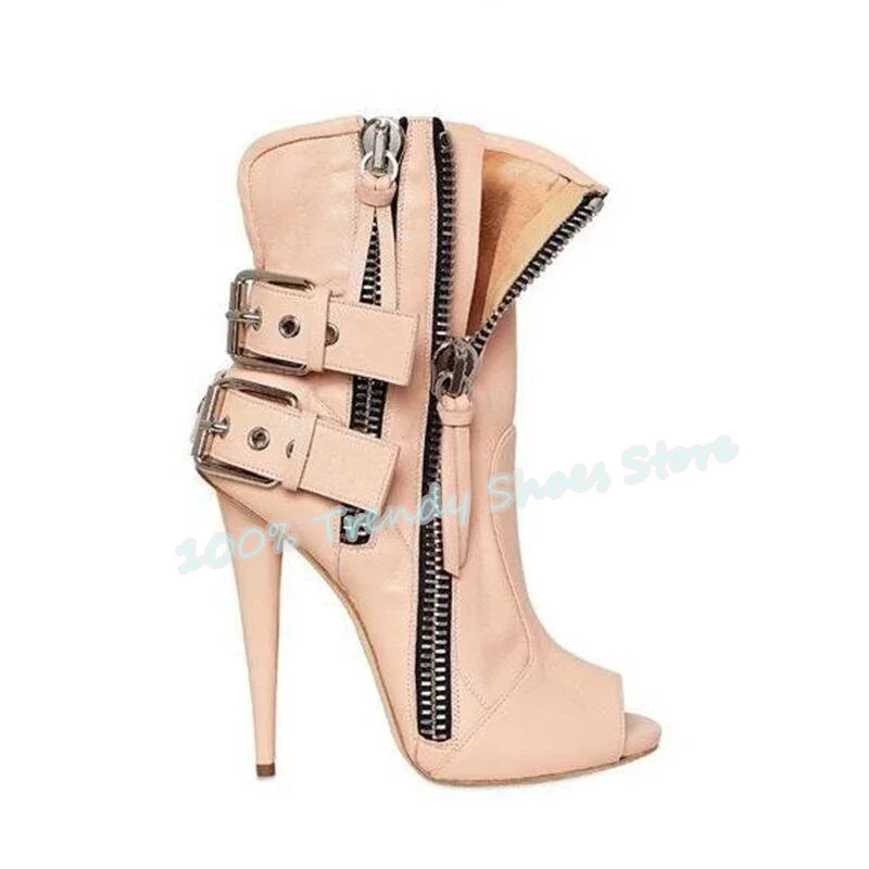 

Летние крутые ботинки в стиле панк с пряжкой на молнии, женские сандалии-гладиаторы на высоком каблуке с открытым носком, модная женская обувь большого размера