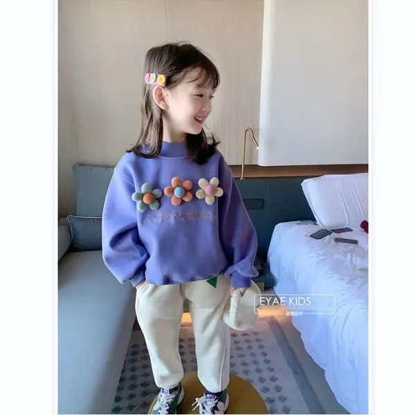 2026 Autumn Korea Girls Cotton Flowers Sweatshirt Tracksuit Toddler Girl Clothes Long Sleeve Top Baby Girls Boutique Hot view 4