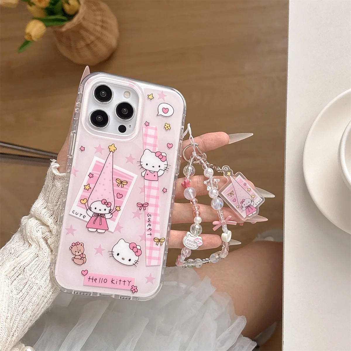 

New 2025 Cartoon cute girlish pink checkered kitty long hat Phone Case For iPhone 16 15 14 13 Pro Max fundas Protective cover