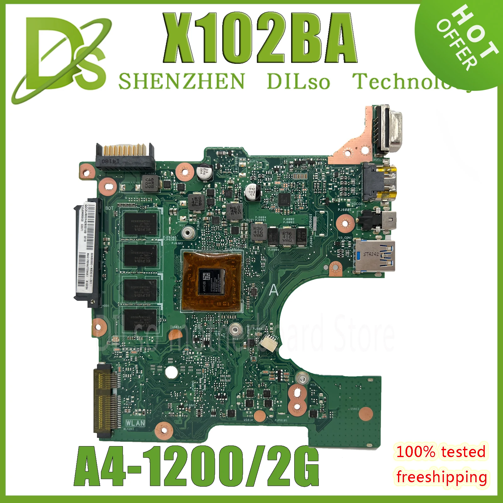 

KEFU X102BA Mainboard For ASUS X102BA X102B Laptop Motherboard A4-1200 CPU 2G memory 100% Test work