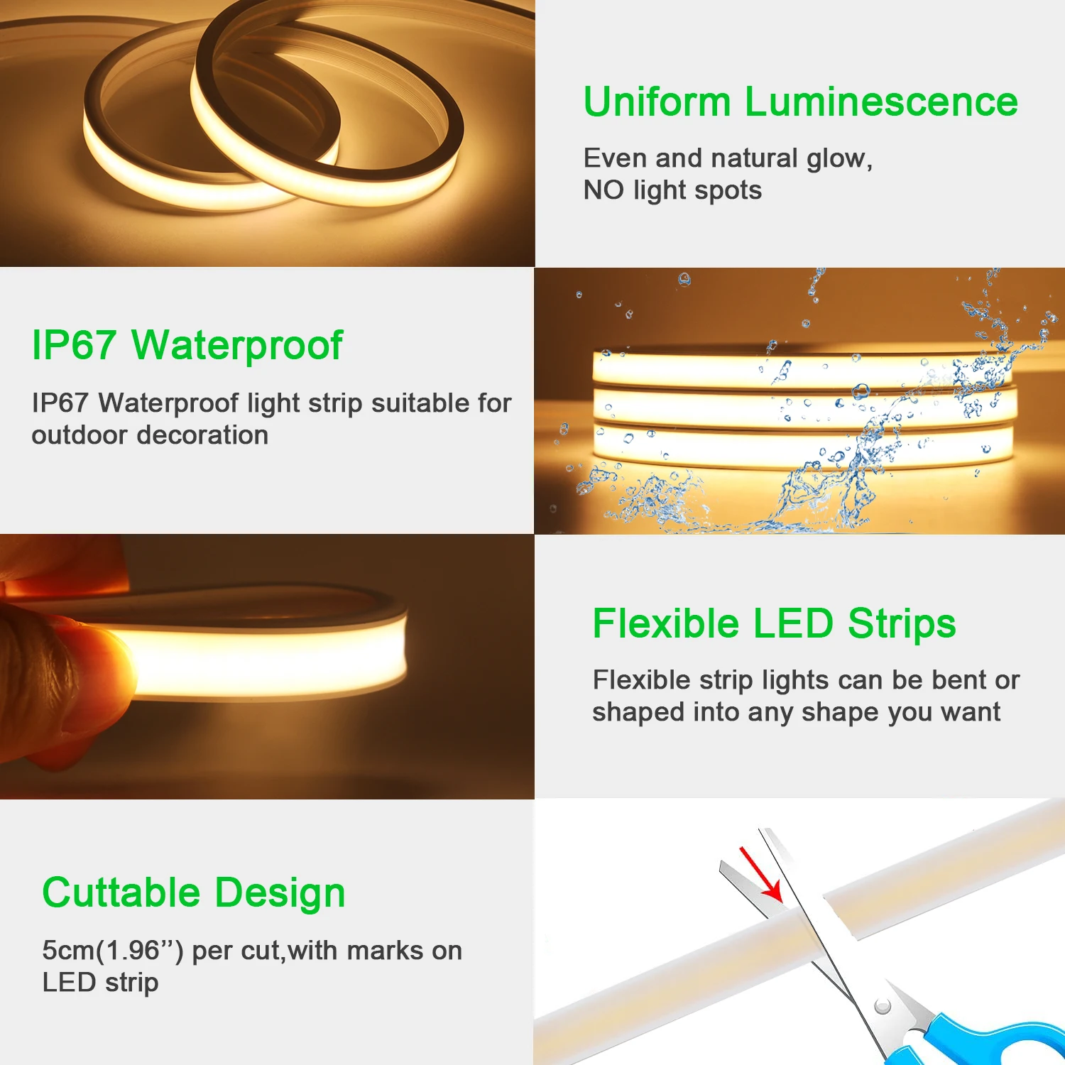 COB LED ストリップネオンライトスイッチ調光器 5V USB 柔軟なシリコンチューブランプ 320LED/m 高密度リニア照明防水