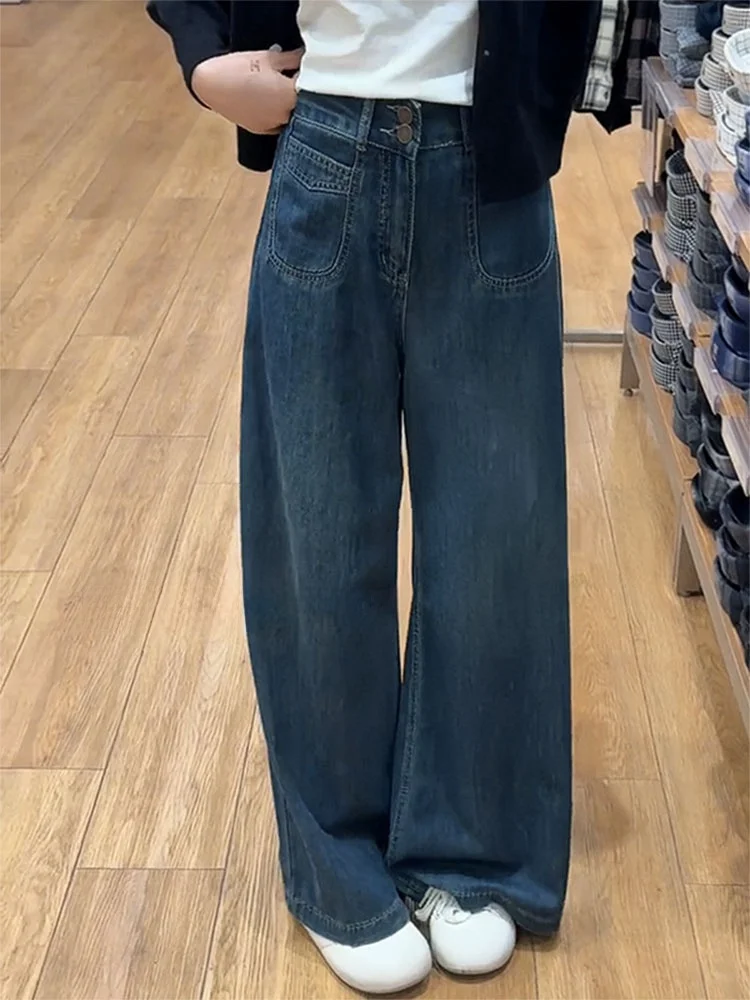 Jeans a gamba dritta foderati in Fce americano vintage taglie forti Pantaloni da donna autunno inverno larghi a vita alta dimagranti