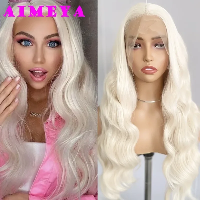 

Платиновый блондин, парик спереди, длинные объемные волны, синтетические кружевные волосы 13x4, фронтальное кружево, естественная линия волос, повседневная одежда, парики для косплея