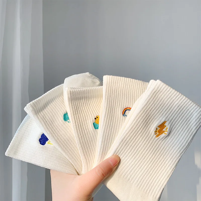 

Радужные носки до середины икры в японском стиле для женщин, летние модные хлопковые спортивные носки для мужчин, тонкие милые длинные носки-трубы с героями мультфильмов