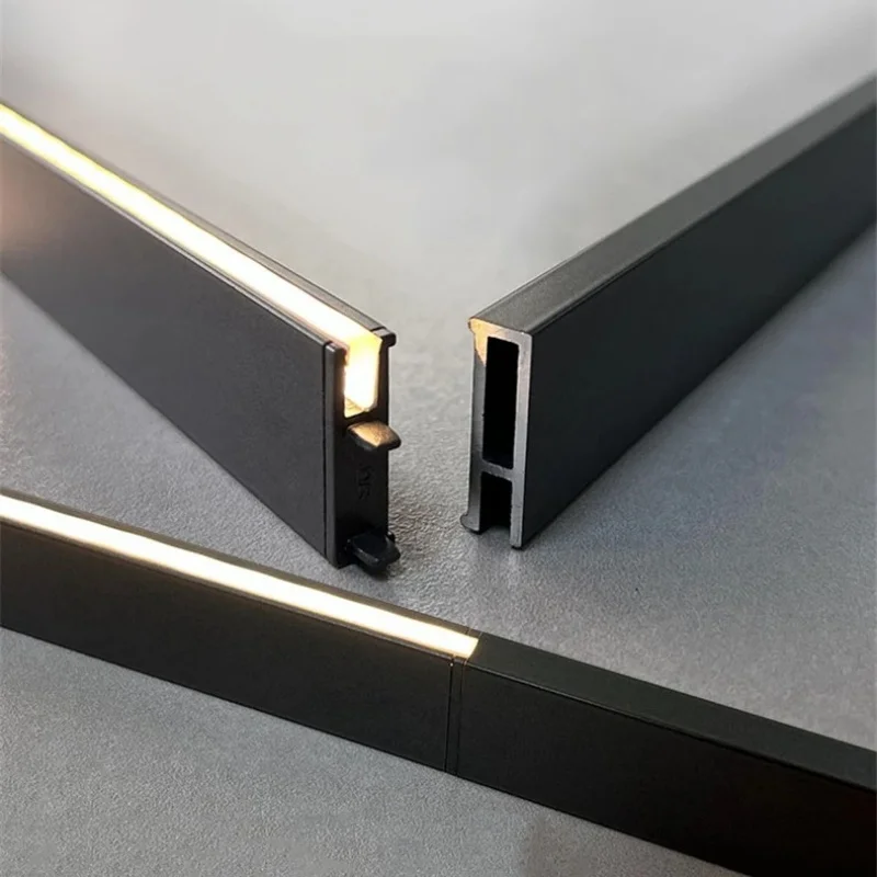 Led Aluminum Profile Ultra-Narrow Skirting Line Recessed Hidden Baseboard Channel Silicone Diffuser Wall Corner Bar Strip Lights