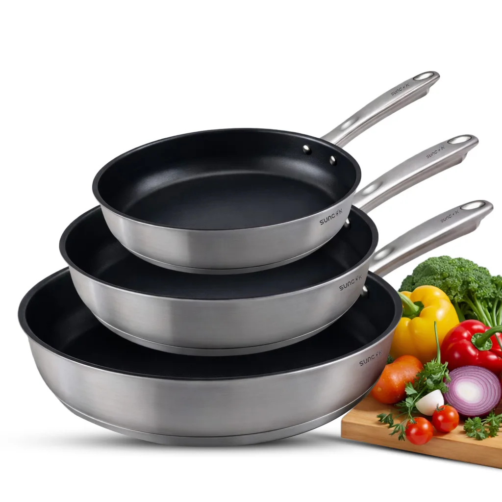 SUNCOK Bratpfanne 20/24/28 cm, Pfanne Induktion Antihaftbeschichtung, Edelstahlgriff, Induktionspfanne für alle Herdarten geeignet, backofenfest