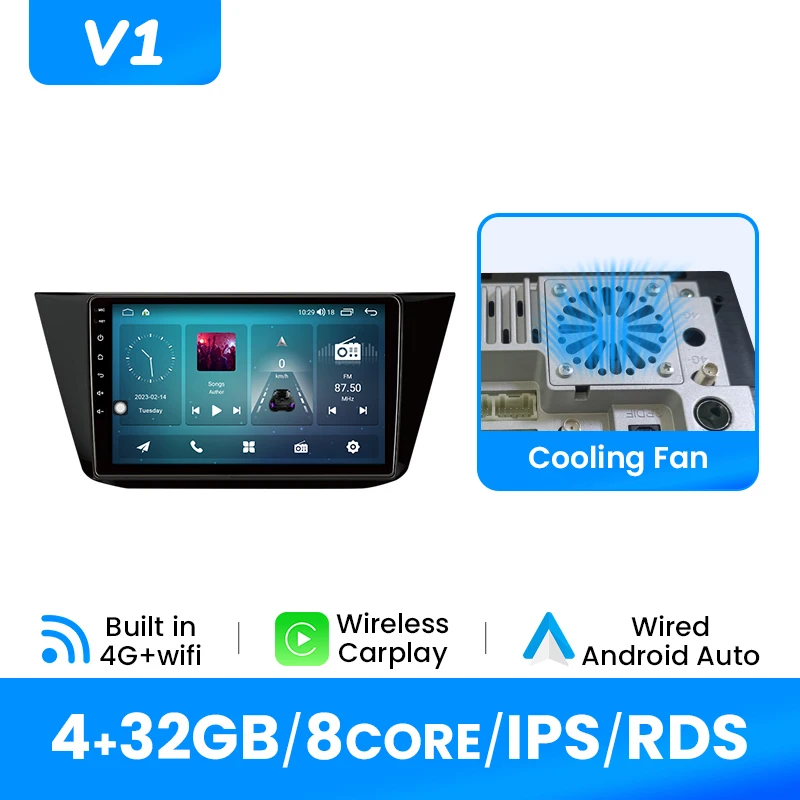 9 "Android 14 2DIN 8 Core Autoradio Voor VW Tiguan Mk2 5NA/BW 2016-2019 Draadloze Carplay & Android Auto 4G WiFi DSP 1280*720 P IPS
