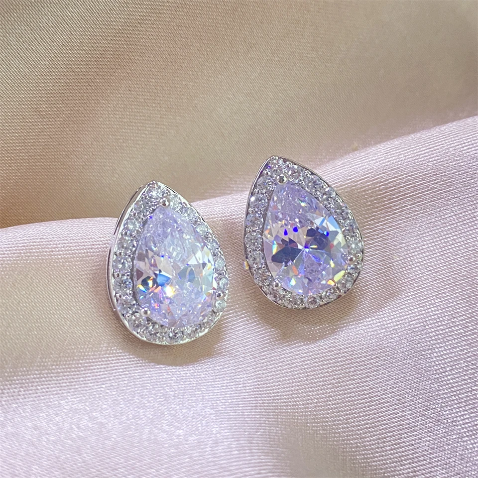 Luxury Simple Crystal Cubic Zirconia Stud Earrings for Women Round CZ Wedding Statement Jewelry Gifts image 6