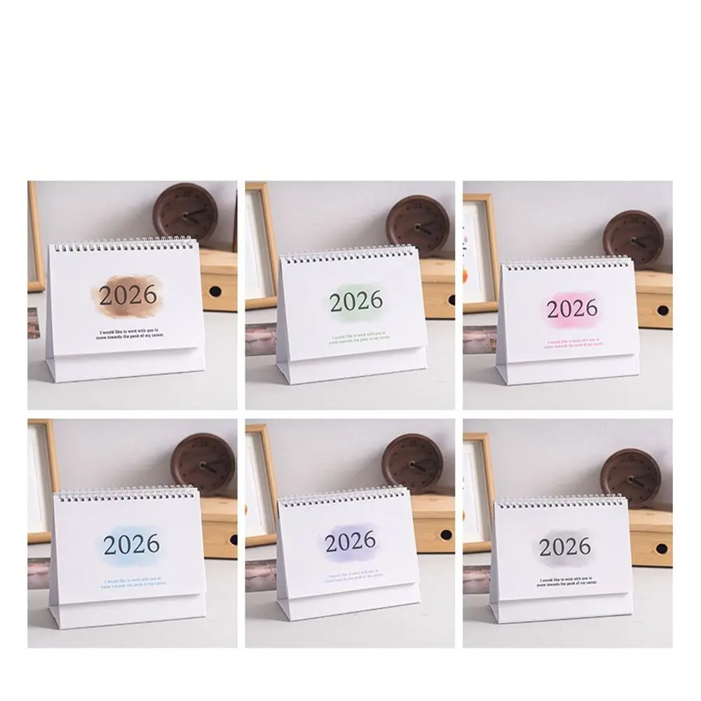 Gradient Color 2026 Desk Calendar Small Fresh Coil Assembly New Year Calendar Thickened Paper To Do List Standing Flip Calendar