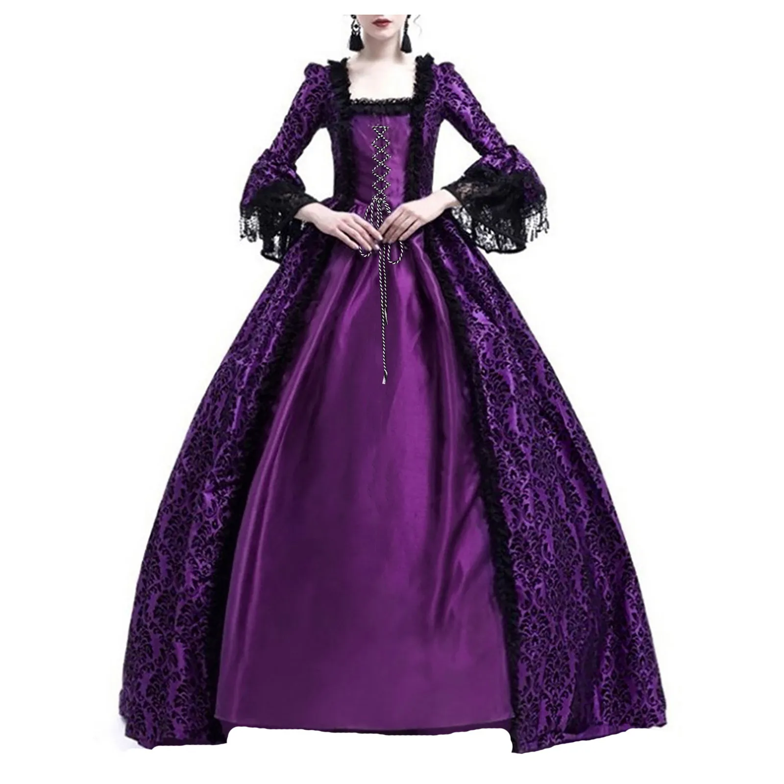 

Women'S Fashion Long Sleeve Hooded Gothic Dress Floor Length Cosplay Dress Women's Lace Dress Women Luxury Dress 코스프레 의상