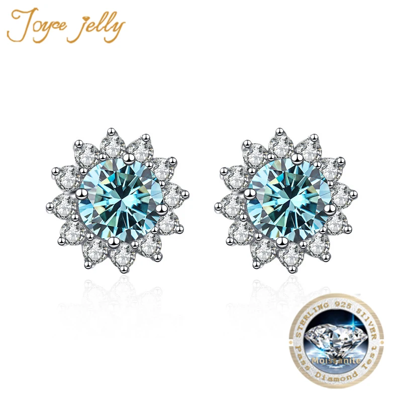 JoyceJelly 1 carat D kolor Moissanite diamentowe kolczyki S925 srebrna biżuteria dla kobiet w kształcie słonecznika kolczyki ślubne