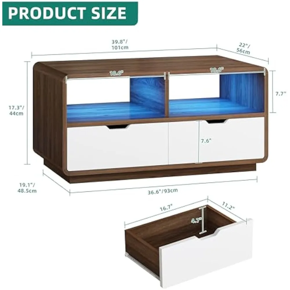 Mesas de centro para sala de estar, mesa de centro moderna con almacenamiento, mesas de centro de madera con 2 cajones de almacenamiento, mesa de centro pequeña