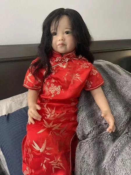 

FBBD Limited Supply 32''Huge Girl Reborn Baby Doll Leonie With Hand-Rooted Long Black Hair Already Finished Dolls For Girl