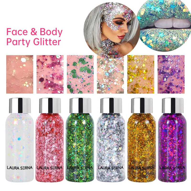 Festival Body Glitter Gel Face Eye Glitter Eyeshadow Holographic Cosmetic Laser Powder Chunky Nails Hair Glitter Sequins Makeup