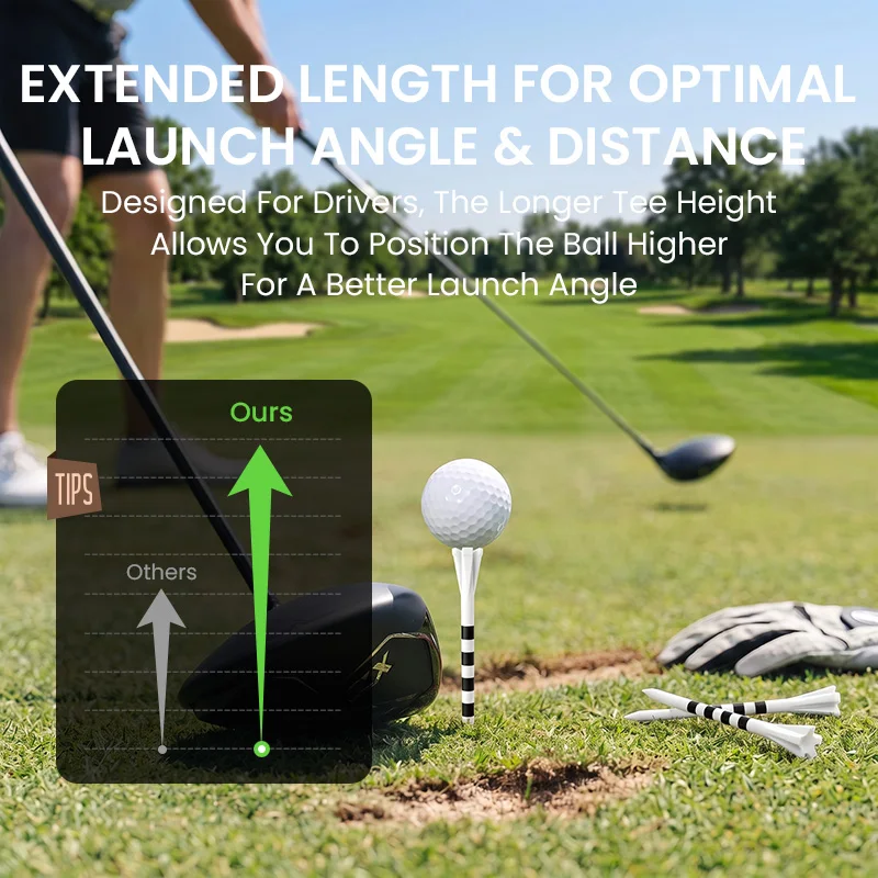 Extra Long Plastic Golf Tees 4 Inch Value 30 Pack for Drivers, High Visibility Tall Tees with 5 Prong Top for Stable Height