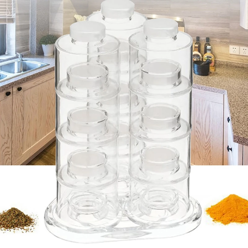 12 PCS Spice Tower Carousel Rotating Spice Jar Rack Condiment Bottles Jar Kitchen Spin Design Herb Spices Seasoning