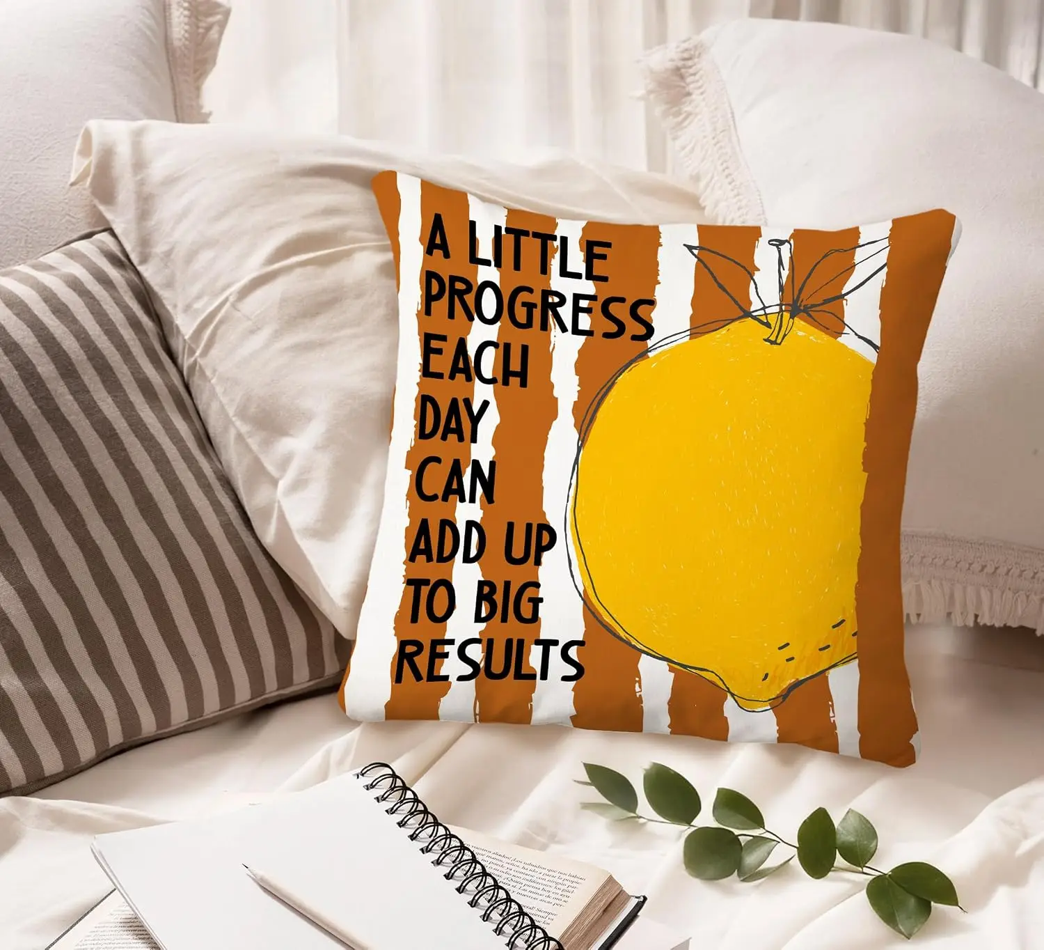Inspirational Lemon Progress Quote Throw Pillowcase Cushion Cover 45x45cm Bee Citrus Art Print Home Decor Gift