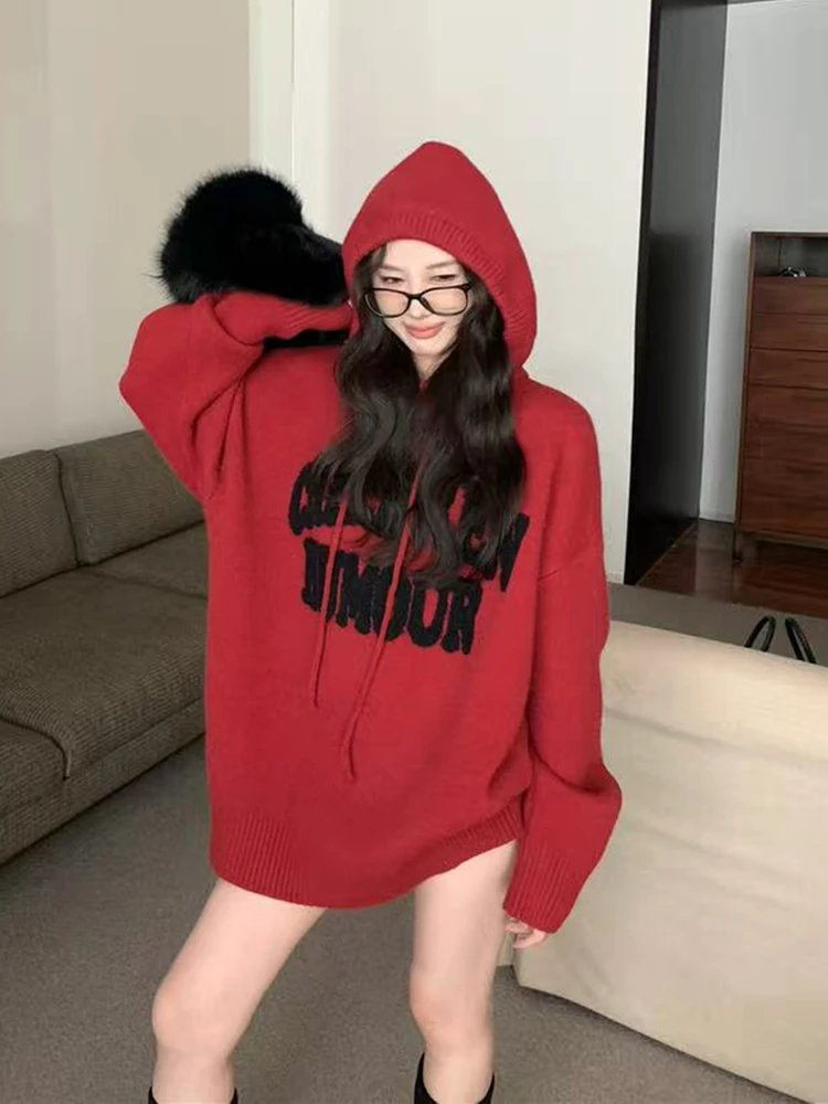 

Вязаная толстовка с вышивкой букв для женщин, осень-зима, свободный мягкий пуловер в ленивом стиле Y2K, корейские универсальные джемперы Mujer в консервативном стиле